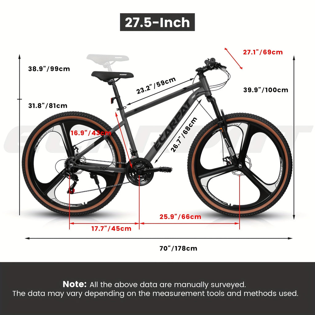 A27301M Ecarpat Mountain Bike 27.5 Inch Wheels, 21 Speed Road Bicycle With Dual Disc Brakes For Men And Women,High Carbon Steel Frame Front Fork Bicycles, Adult Faster Racing Bike