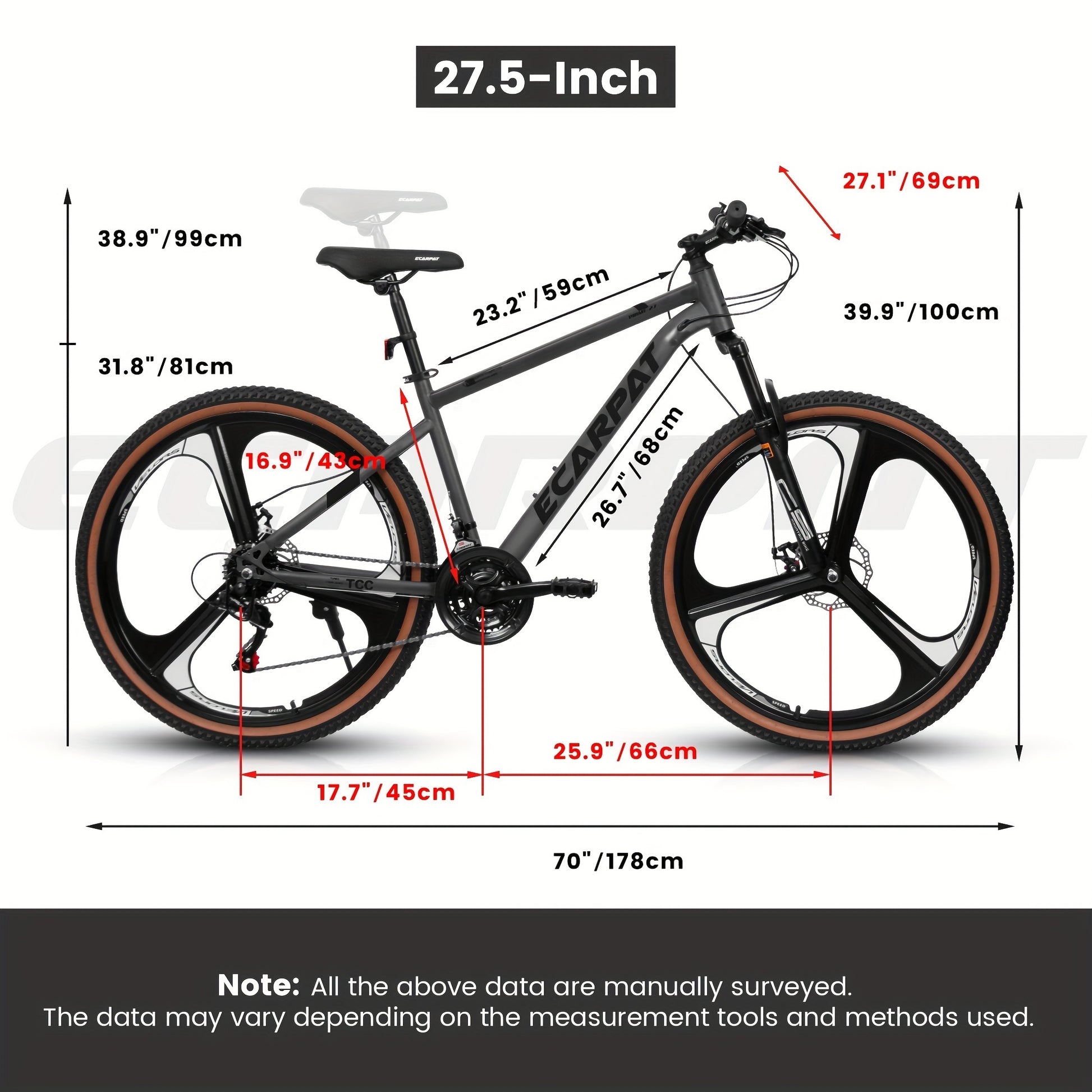 A27301M Ecarpat Mountain Bike 27.5 Inch Wheels, 21 Speed Road Bicycle With Dual Disc Brakes For Men And Women,High Carbon Steel Frame Front Fork Bicycles, Adult Faster Racing Bike
