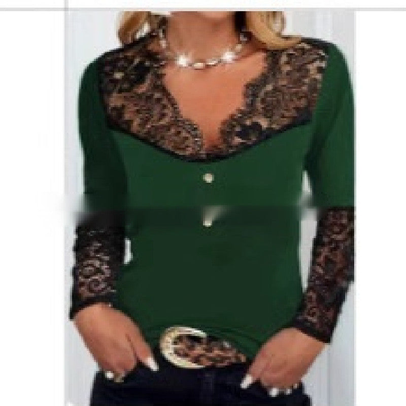 Women's Fashion Lace Solid Color Casual Top